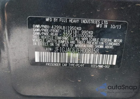 2014 Subaru Impreza 2.0I Premium z USA, uszkodzony, nr VIN JF1GJAC67EH008158